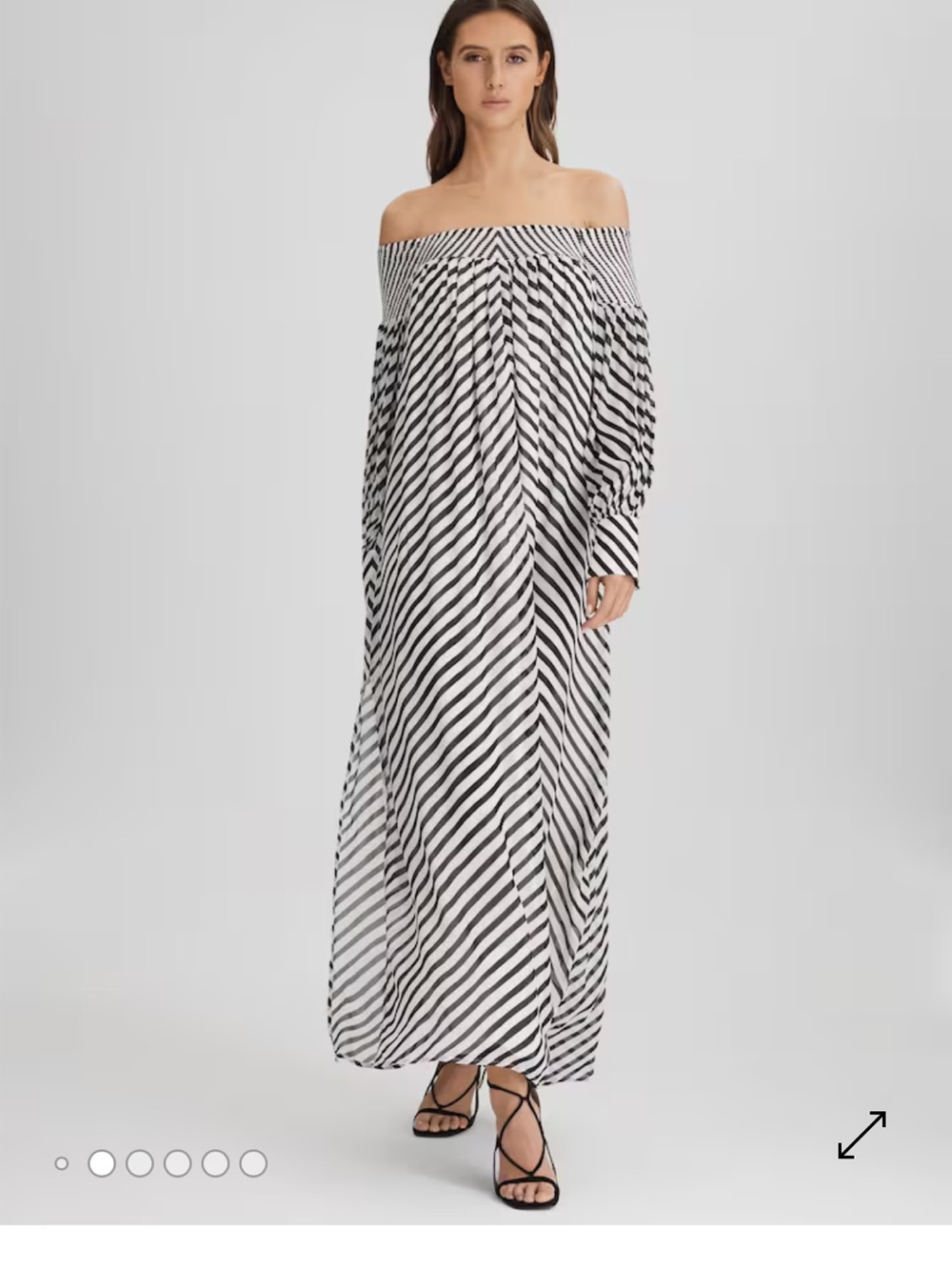 Reiss Black and Cream Striped Maxi Dress with Drawstring